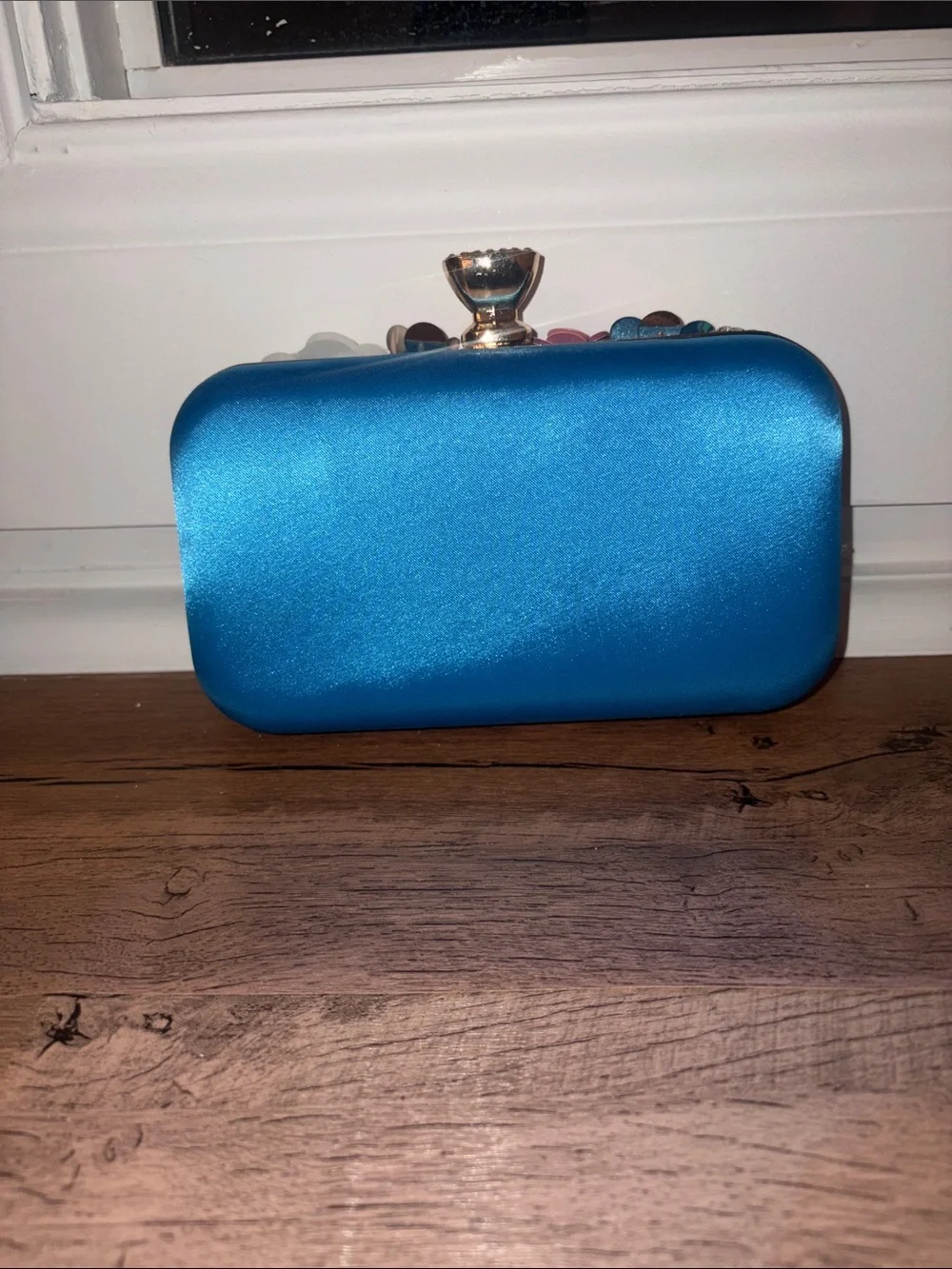 Embellished Floral Sequin Blue Evening Clutch